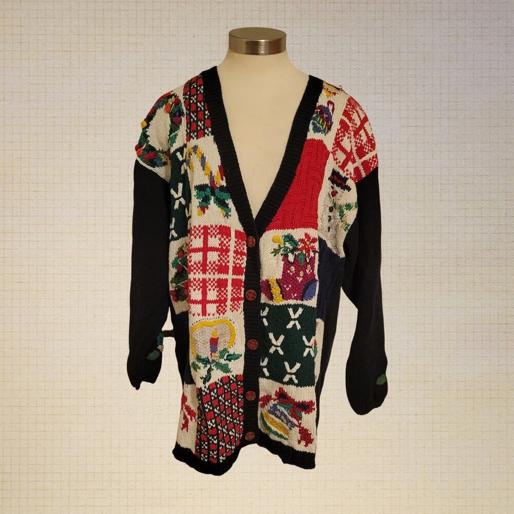90s Plus Size Honors Holiday Cardigan Size 18-20 Embroidered Mistletoe Woven 5